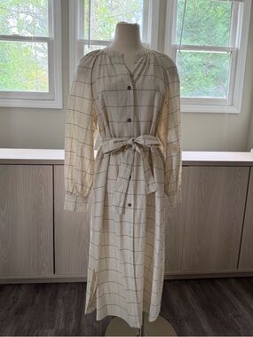 NWT Sanctuary Linen Dress - Belted, Button Down, Windowpane, Relaxed Fit, Classy